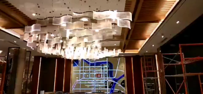 大型酒店售樓處大堂亞克力彎片藝術吊燈波浪形吊飾